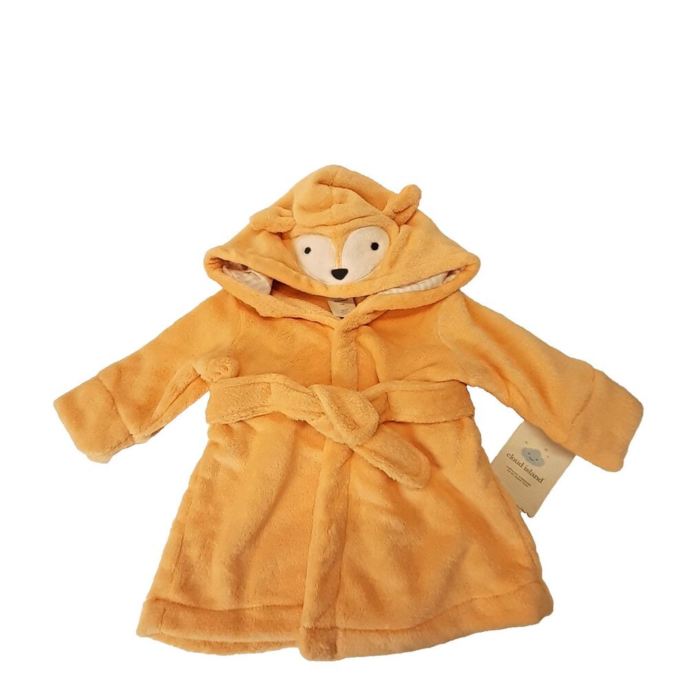 Cloud Island Baby 6-9 months Fox Plush Hooded Bath Robe Peachy Orange NWT